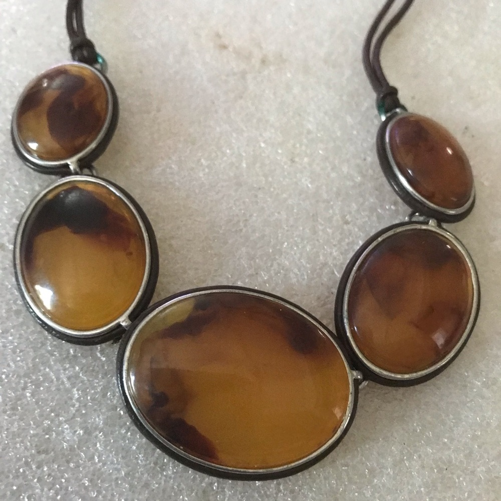Women's Brown Amber-Style Oval Pendant Necklace